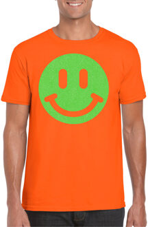 Verkleed shirt heren - smiley - oranje - carnaval/foute party - feestkleding 2XL