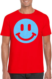 Verkleed shirt heren - smiley - rood - carnaval/foute party - feestkleding 2XL