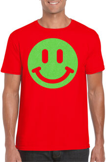 Verkleed shirt heren - smiley - rood - carnaval/foute party - feestkleding 2XL