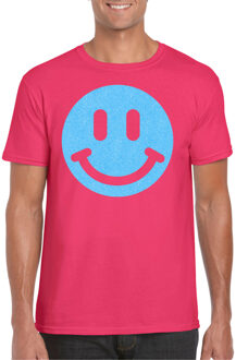 Verkleed shirt heren - smiley - roze - carnaval/foute party - feestkleding M
