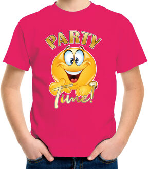Verkleed shirt jongens - Party Time - roze - carnaval - voor kinderen XS (110-116)