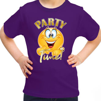 Verkleed shirt meisjes - Party Time - paars - carnaval - voor kinderen XS (110-116)