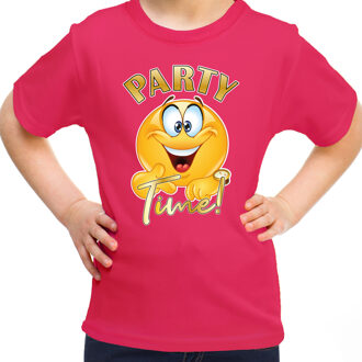 Verkleed shirt meisjes - Party Time - roze - carnaval - voor kinderen XL (158-164)