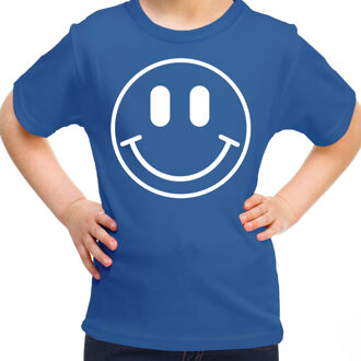 Verkleed shirt meisjes - smiley - blauw - carnaval - feestkleding voor kinderen XL (158-164)