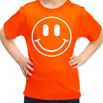 Verkleed shirt meisjes - smiley - oranje - carnaval - feestkleding voor kinderen XL (158-164)