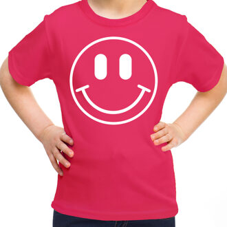 Verkleed shirt meisjes - smiley - roze - carnaval - feestkleding voor kinderen XL (158-164)