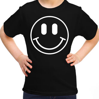 Verkleed shirt meisjes - smiley - zwart - carnaval - feestkleding voor kinderen XL (158-164)