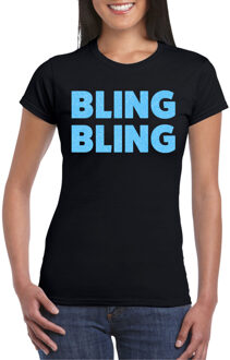 Verkleed shirt voor dames - bling - zwart - blauw glitter - carnaval/themafeest XS