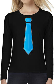 Verkleed shirt voor dames - stropdas blauw - zwart - carnaval - foute party XL