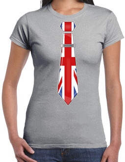 Verkleed shirt voor dames - stropdas Engeland - grijs - supporter - themafeest L