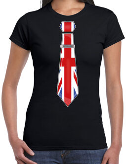 Verkleed shirt voor dames - stropdas Engeland - zwart - supporter - themafeest 2XL