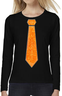 Verkleed shirt voor dames - stropdas oranje - zwart - carnaval - foute party XS