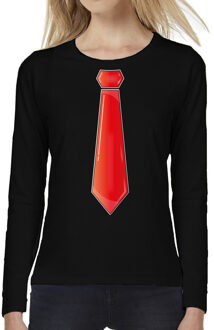 Verkleed shirt voor dames - stropdas rood - zwart - carnaval - foute party 2XL