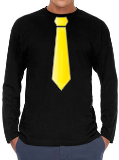 Verkleed shirt voor heren - stropdas geel - zwart - carnaval - foute party M