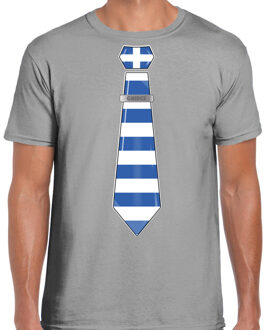 Verkleed shirt voor heren - stropdas Griekenland - grijs - supporter - themafeest XL