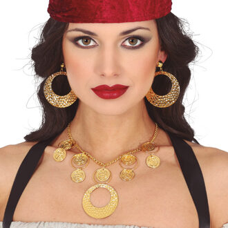 Verkleed sieraden ketting/oorbellen - goud - dames - gipsy/1001 nacht thema - Verkleedketting Goudkleurig