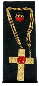 Verkleed Sinterklaas ketting en ring set goud/rood kruis voor heren/volwassenen