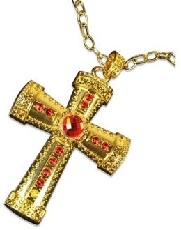 Verkleed Sinterklaas ketting goud/rood kruis voor volwassenen - Verkleedattributen Multikleur