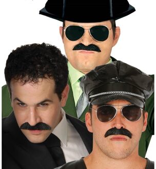 Verkleed snor - zwart - volwassenen - nepsnorren/plaksnorren