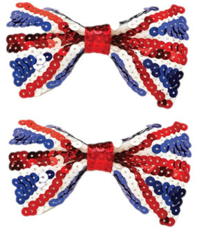 Verkleed strik Union Jack vlag - 2x stuks - Engeland thema pailletten vlinderstrik