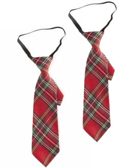 Verkleed stropdas - 4x stuks - rood - geruit - 30 cm - polyester - volwassenen
