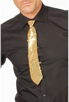 Verkleed stropdas glitter pailletten - goud - 32 cm - verkleedaccessoire dames/heren