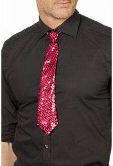 Verkleed stropdas glitter pailletten - roze - 32 cm - verkleedaccessoire dames/heren