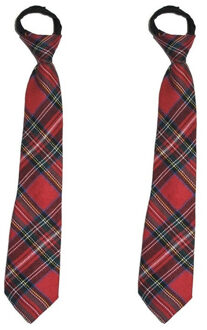 Verkleed stropdas voor Schots thema feest - 2x stuks - Schotse stropdas - rood geblokt - Carnaval