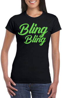 Verkleed T-shirt dames - bling - zwart - groen glitter - carnaval/themafeest S