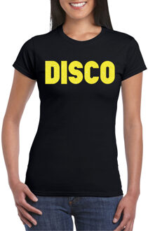 Verkleed T-shirt dames - disco - zwart - geel glitter - jaren 70/80 - carnaval S