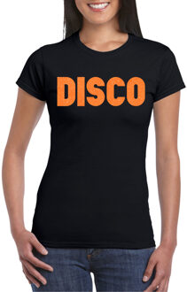 Verkleed T-shirt dames - disco - zwart - oranje glitter - jaren 70/80 - carnaval XS