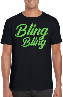 Verkleed T-shirt heren - bling - zwart - groen glitter - carnaval/themafeest M