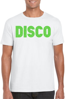Verkleed T-shirt heren - disco - wit - groen glitter - jaren 70/80 - carnaval M