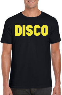Verkleed T-shirt heren - disco - zwart - geel glitter - jaren 70/80 - carnaval M