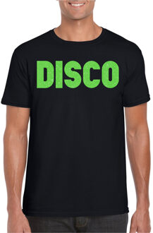 Verkleed T-shirt heren - disco - zwart - groen glitter - jaren 70/80 - carnaval XL