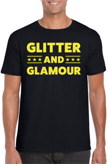 Verkleed T-shirt heren - glitter and glamour - zwart - geel glitter - carnaval 2XL