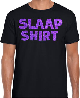 Verkleed t-shirt heren - pyjama party - zwart - glitter paars 2XL