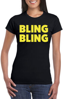 Verkleed T-shirt voor dames - bling - zwart - geel glitter - carnaval/themafeest M