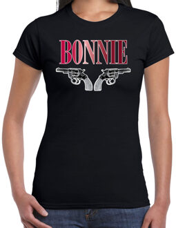 Verkleed t-shirt voor dames - bonnie - zwart - bankrovers - clyde - carnaval M