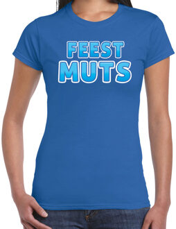 verkleed t-shirt voor dames - Feest muts - blauw - carnaval XL