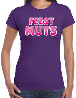 verkleed t-shirt voor dames - Feest muts - paars/roze - carnaval XS