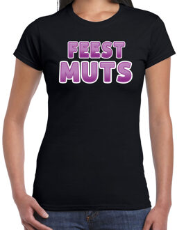 verkleed t-shirt voor dames - Feest muts - zwart/paars - carnaval XL