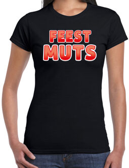 verkleed t-shirt voor dames - Feest muts - zwart/rood - carnaval S