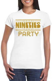 Verkleed T-shirt voor dames - nineties party - wit - goud glitter - themafeest M