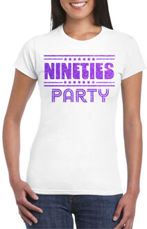 Verkleed T-shirt voor dames - nineties party - wit - paars glitter - themafeest XL
