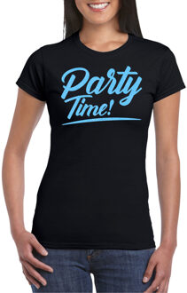 Verkleed T-shirt voor dames - party time - zwart - blauw glitter - carnaval L
