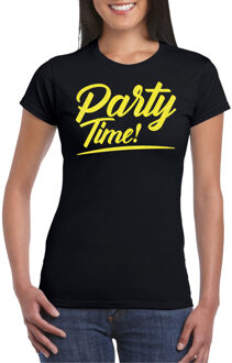 Verkleed T-shirt voor dames - party time - zwart - geel glitter - carnaval S