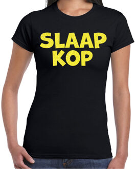 Verkleed T-shirt voor dames - slaapkop - zwart - glitter geel S