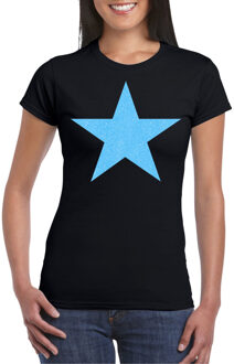 Verkleed T-shirt voor dames - ster - zwart - blauw glitter - carnaval/themafeest S