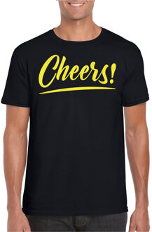 Verkleed T-shirt voor heren - cheers - zwart - geel glitter - carnaval 2XL